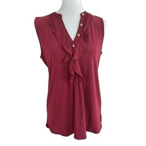 White House Black Market sleeveless V-neck ruffle front top